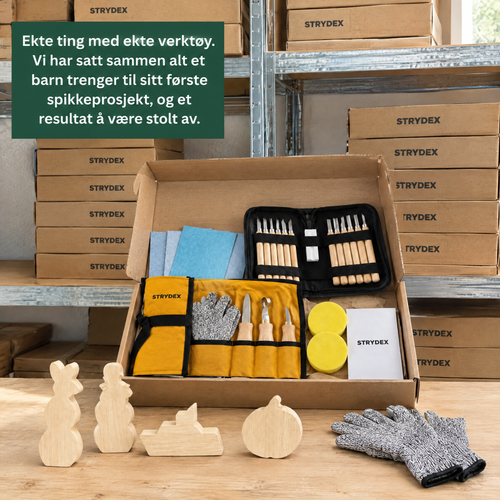 Mitt første spikkeprosjekt – komplett spikkesett med kniver og treemner